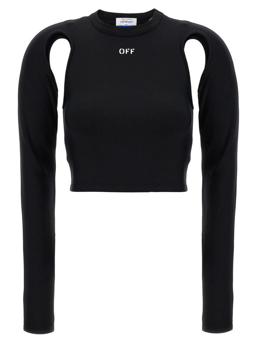 Off-White Fitted Crop Top With Unique Cut-Out Details