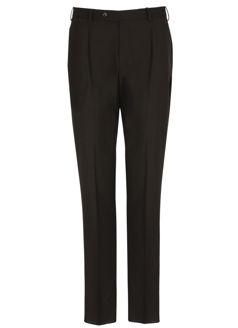 Pt Torino Dark Brown Zip Fastening Pants
