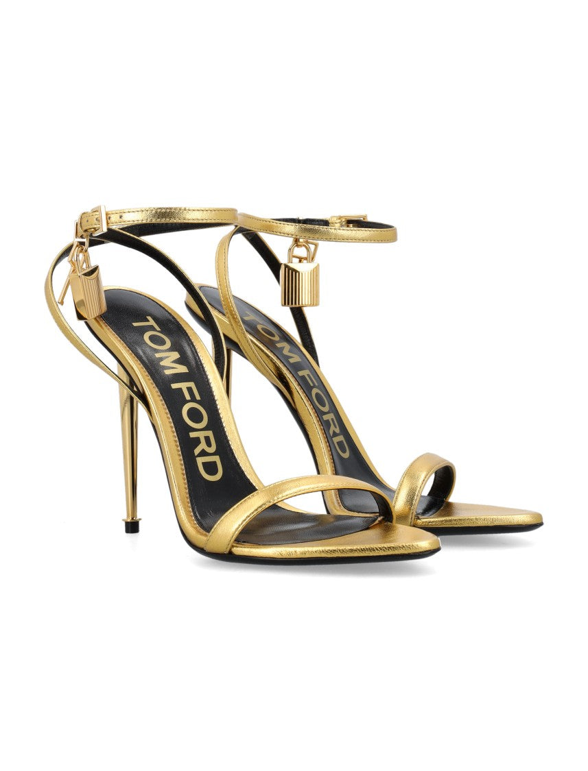 Tom Ford Leather Metallic Heel Padlock Sandals