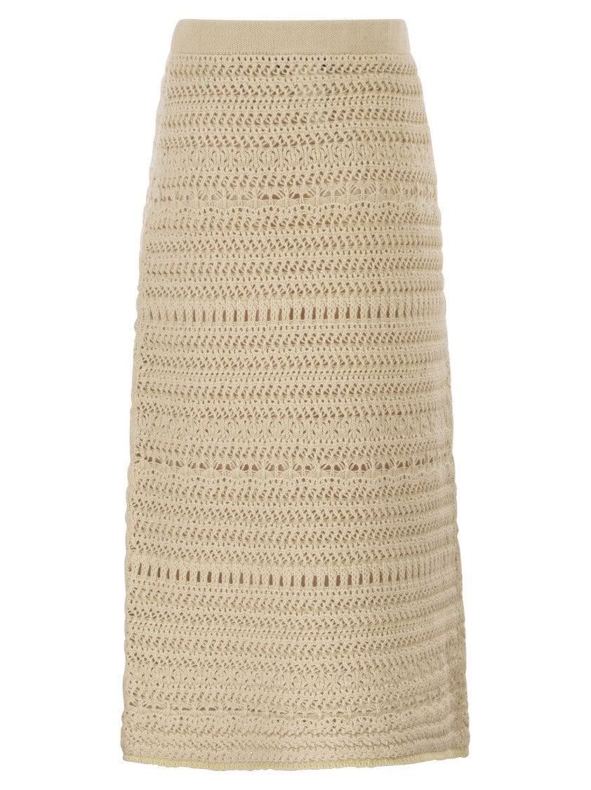 Fabiana Filippi Cotton And Linen Crochet Midi Pencil Skirt