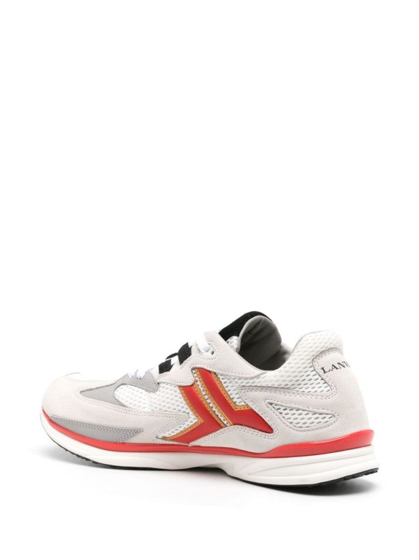 Lanvin Low-Top Sneakers With Multicolor Side Stripe In Calf Suede