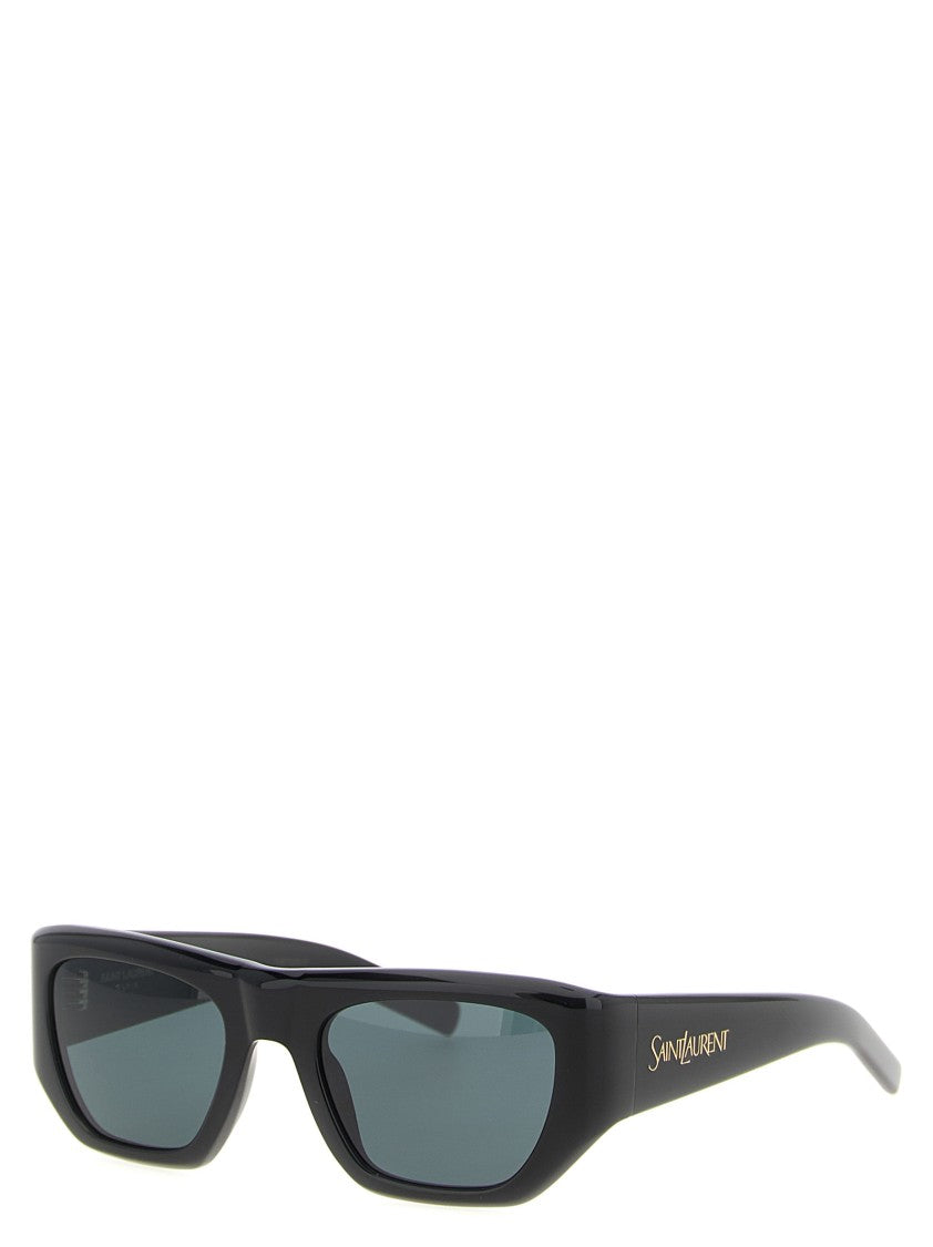 Saint Laurent Square Black Acetate Sunglasses With Engraved Logo