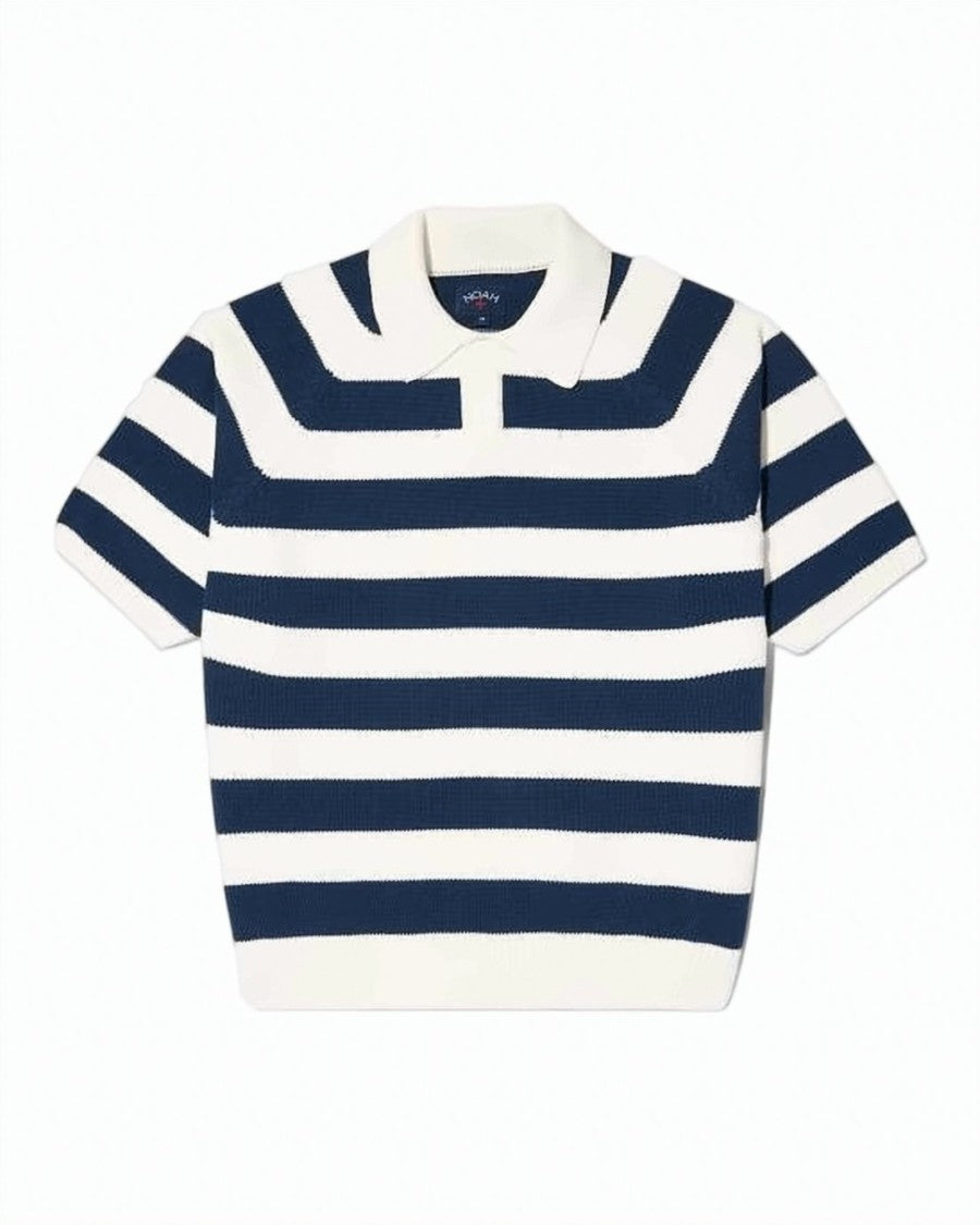Noah Bold Stripe Textured Knit Polo Sweater