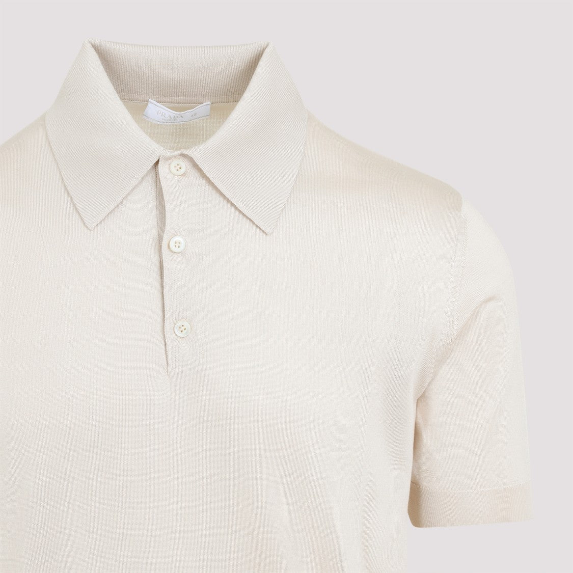 Prada Silk Polo T-Shirt With Collar In Neutral Tones