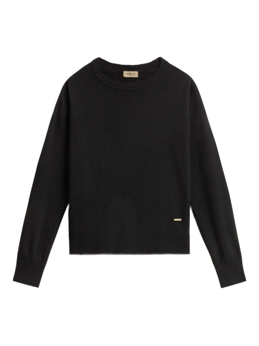 Woolrich Relaxed Fit Black Sweater With Crew Neckline