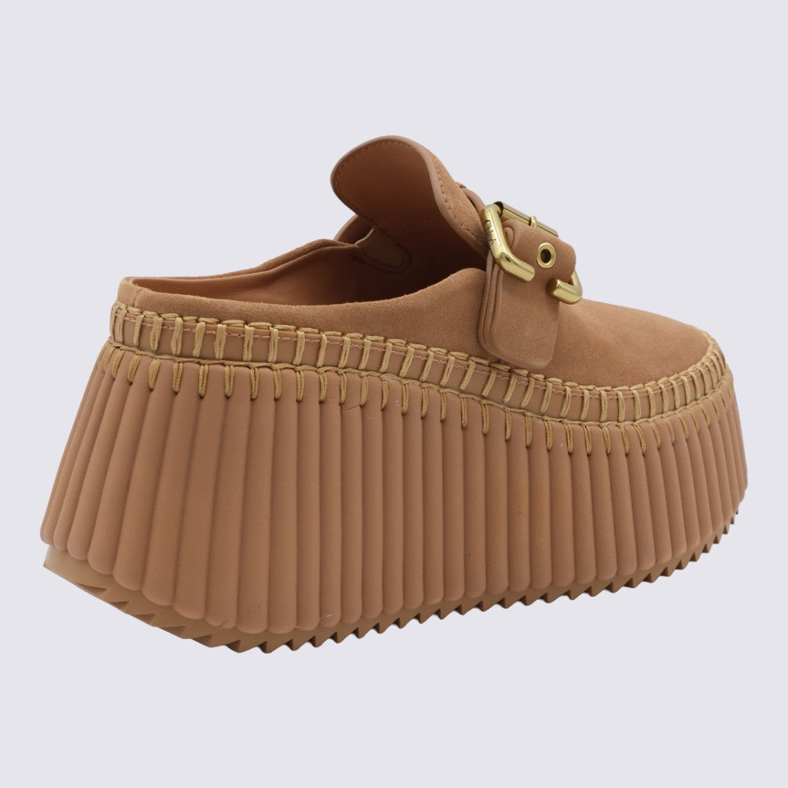 Chloé Brown Platform Sneakers With Gold Buckle Strap