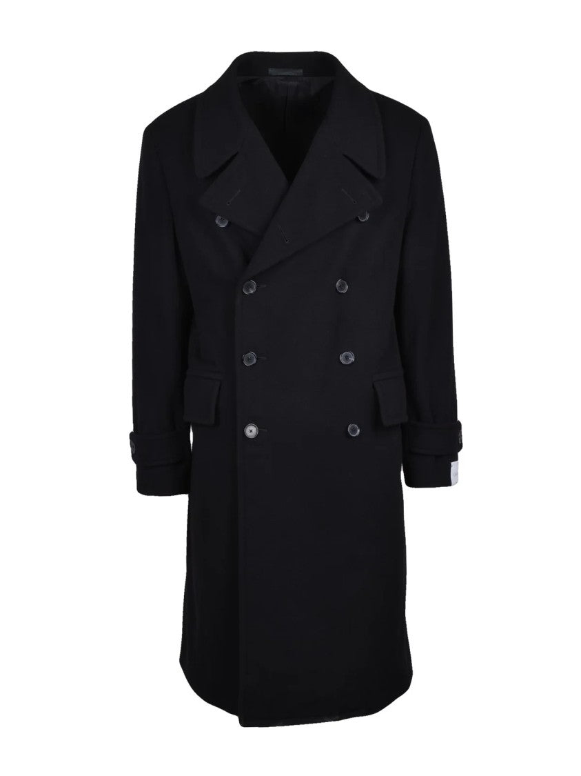 Caruso Black Double-Breasted Wool-Cashmere Coat