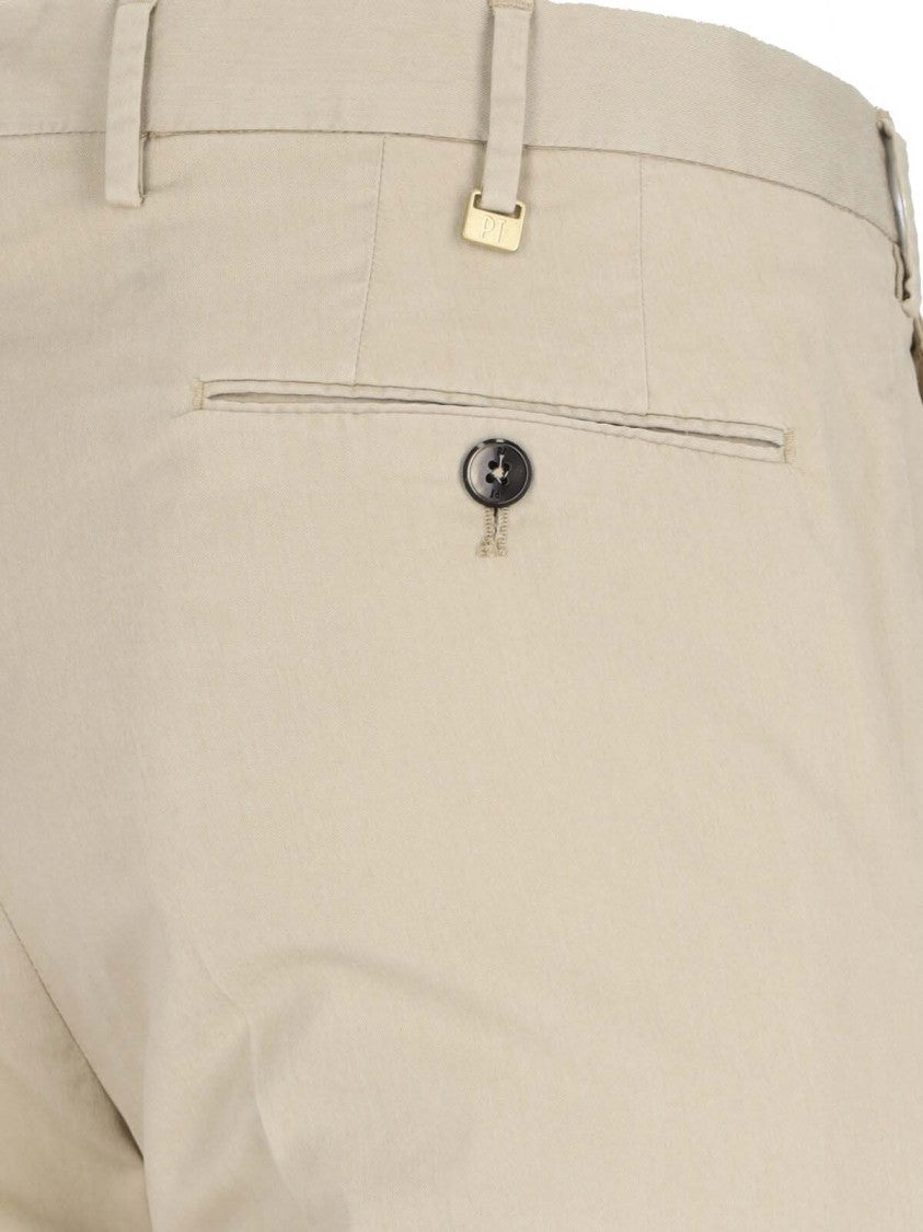 Pt Torino Superslim Fit Beige Cotton Chinos With Classic Pockets