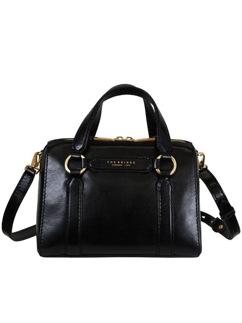 The Bridge Black Handbag W/Shoulder Structured Leather Handbag