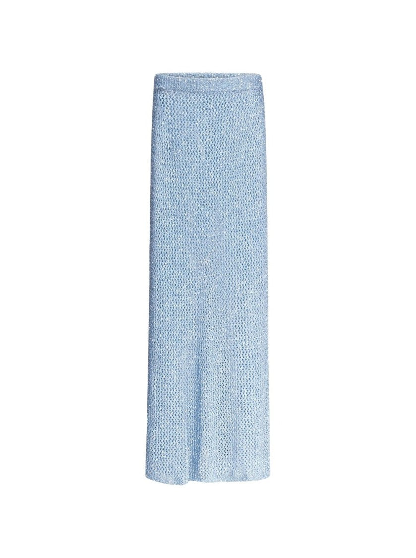 Area Sequin Crochet Maxi Skirt Light Blue