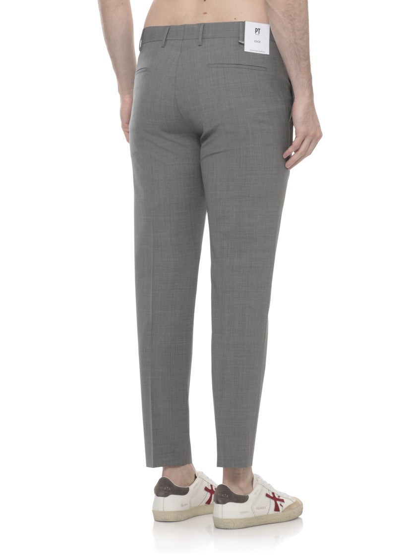 Pt Torino Grey Wool Straight-Leg Pants