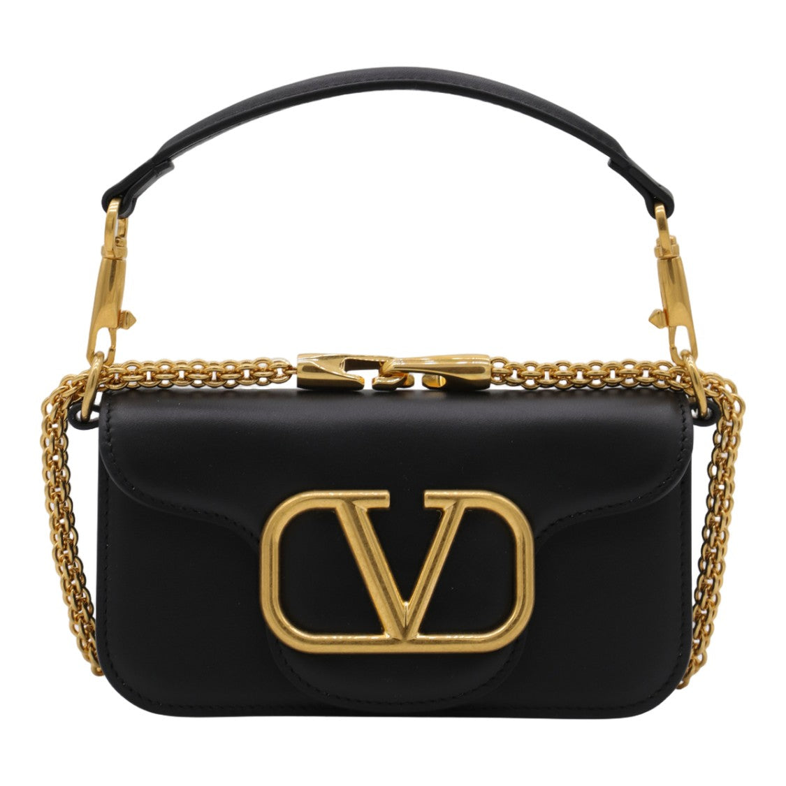 Valentino Garavani Structured Black Leather Handbag With Gold-Tone Hardware