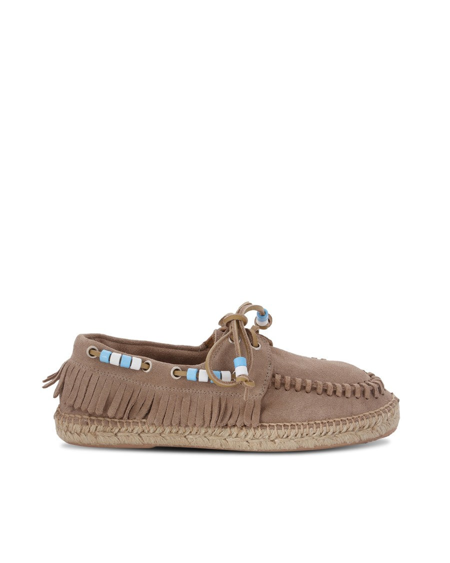 Lagoa Nautical Loafers With Fringe And Beads In Stone Suede