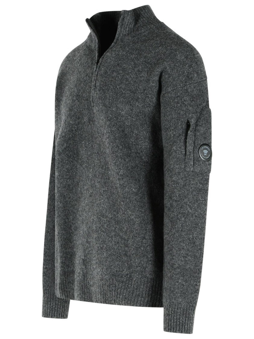 C.P. Company Grey Lens Zip-Pocket Partial-Zip Wool-Blend Sweater