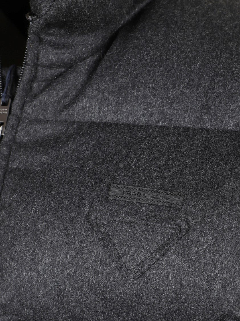 Prada Quilted Anthracite Coat With High Collar And Zipper Closure