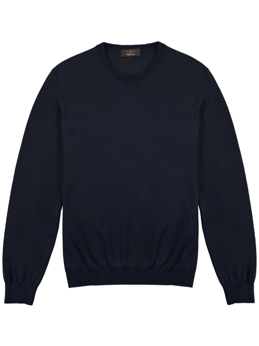 Zanone Crew Neck Blue Sweater With Fine Knit Texture And Ribbed Details