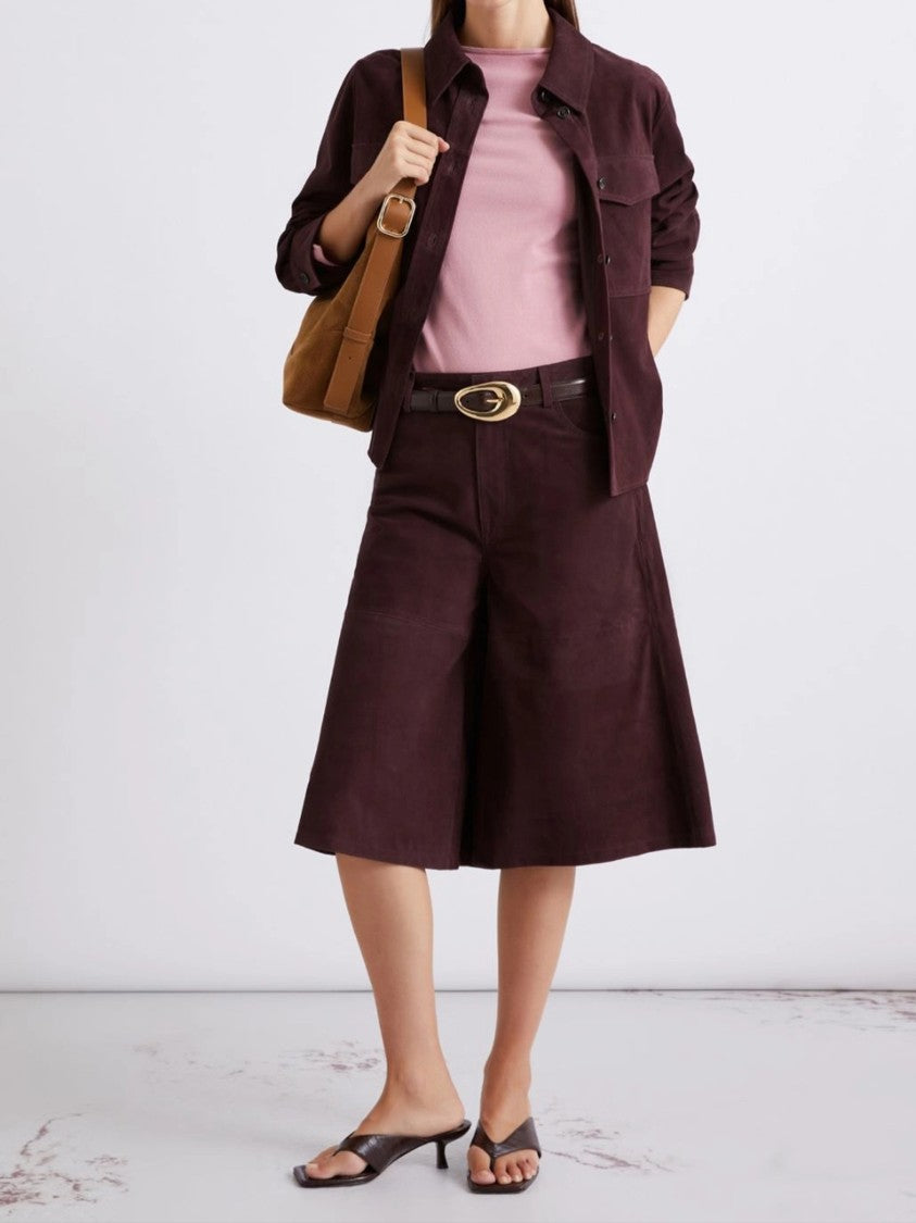 Marella Burgundy Mllscoglio High-Waisted Wide-Leg Shorts