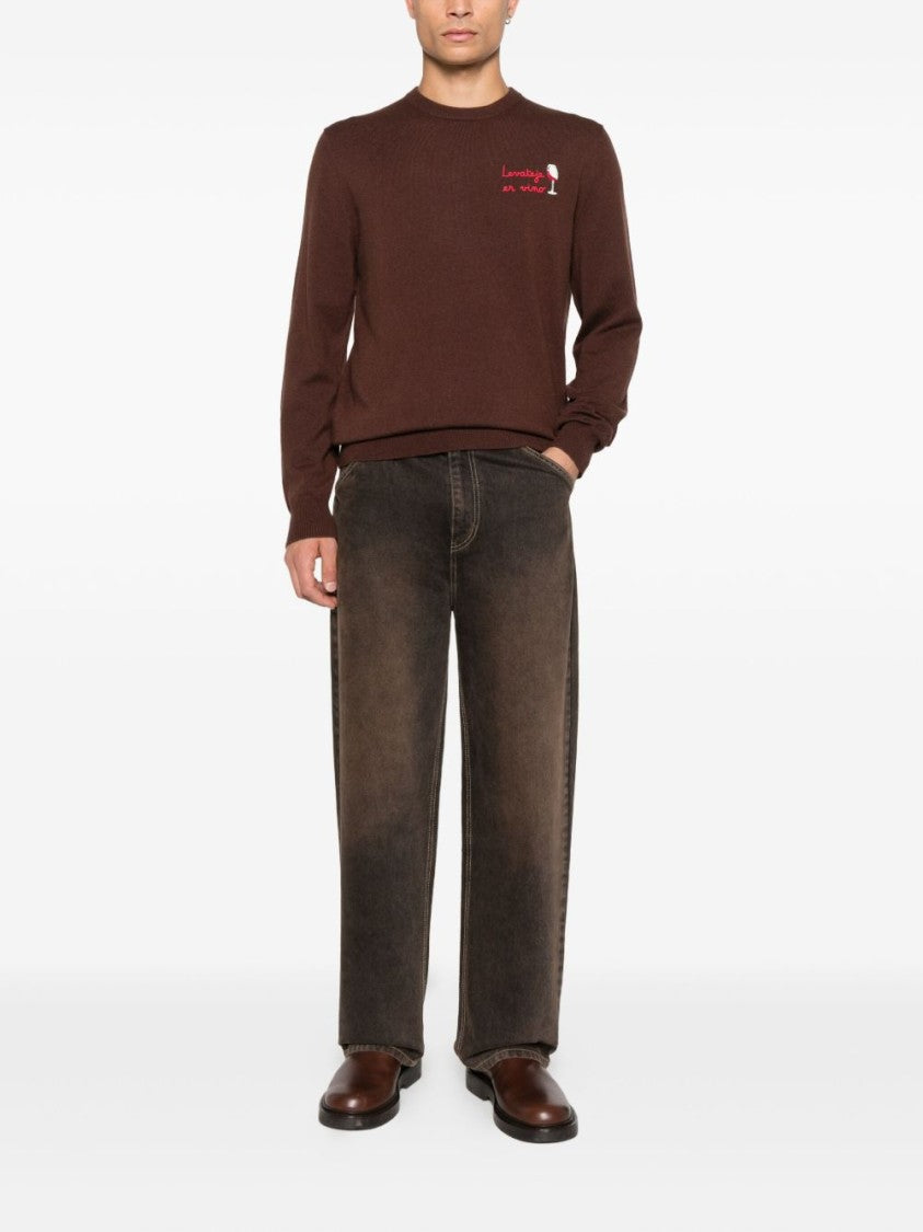 Mc2 Saint Barth Relaxed Fit Brown Wool Sweater