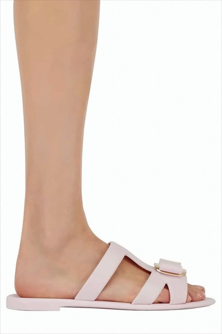 Salvatore Ferragamo Cut-Out Design Soft Pink Rubber Mules