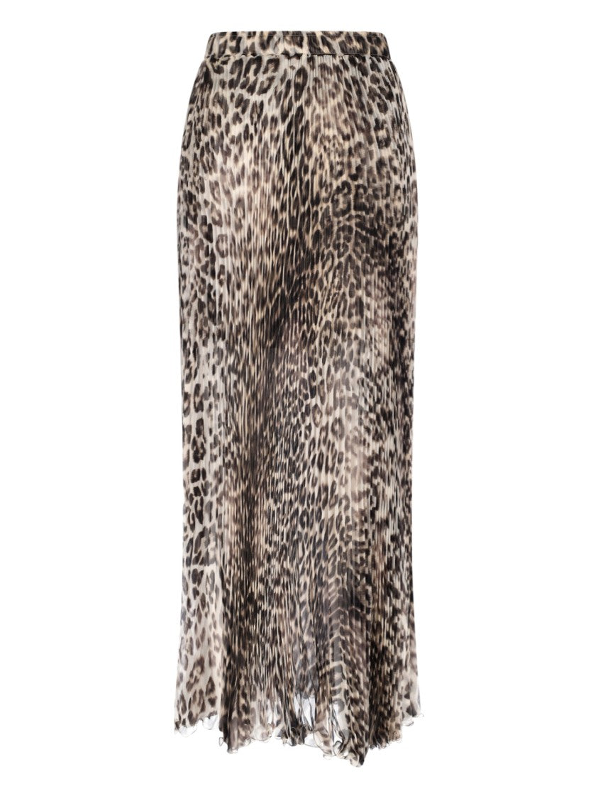 Ermanno Scervino Animalier Silk Skirt, Brown, Pleated Pattern