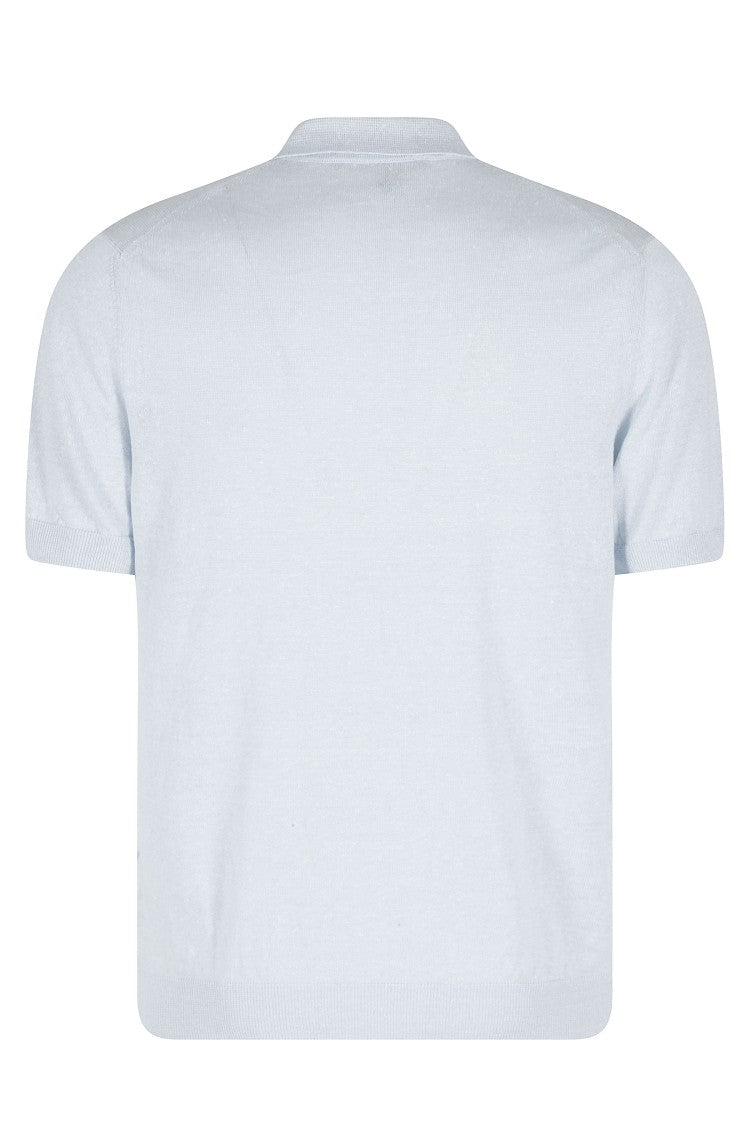 Tagliatore Sky Blue Keith Short Sleeve Ribbed Trim Linen-Blend Polo Shirt
