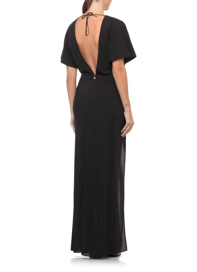 Rotate Black Lace-Back Draped Rose Maxi Dress