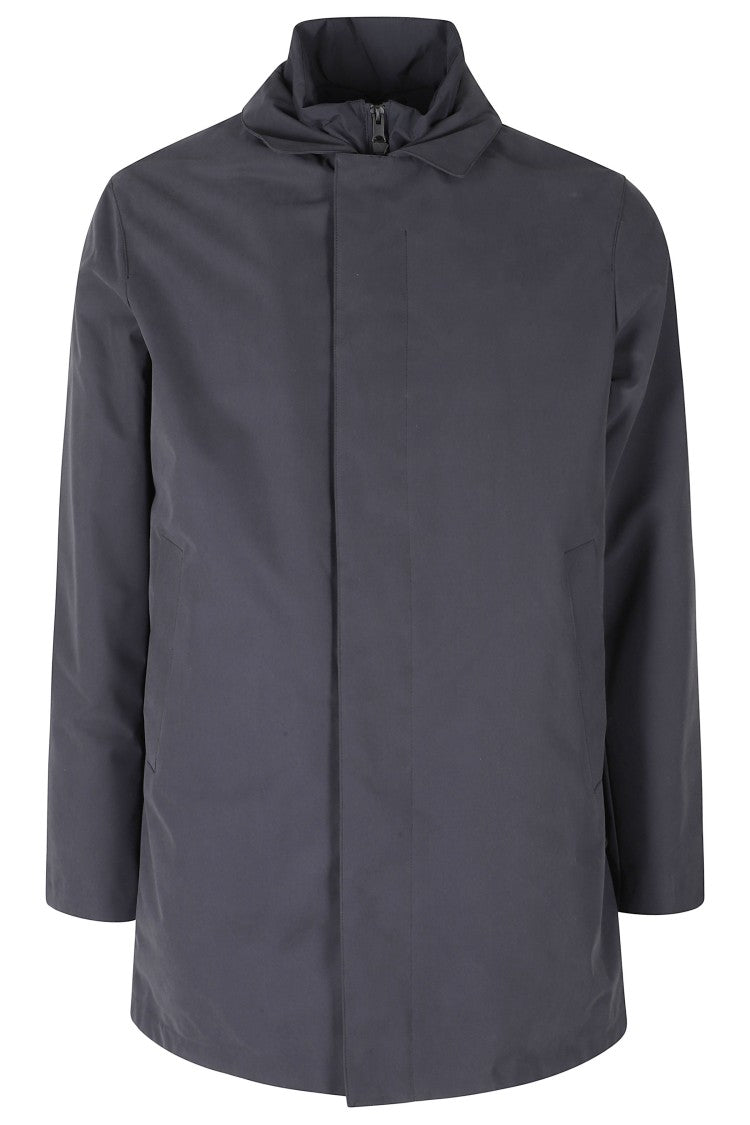 People Of Shibuya Dark Blue Coated Microfiber Bib Trench Coat