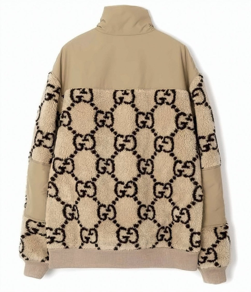 Gucci Half-Zip Half-Jacquard Jacket With High Collar And Ribbed Accents