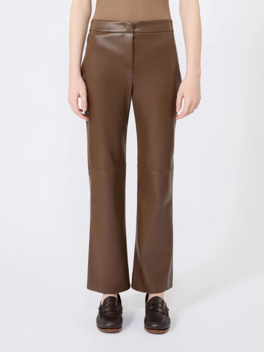 Max Mara Rich Brown Smmsublime Leather Flare Pants