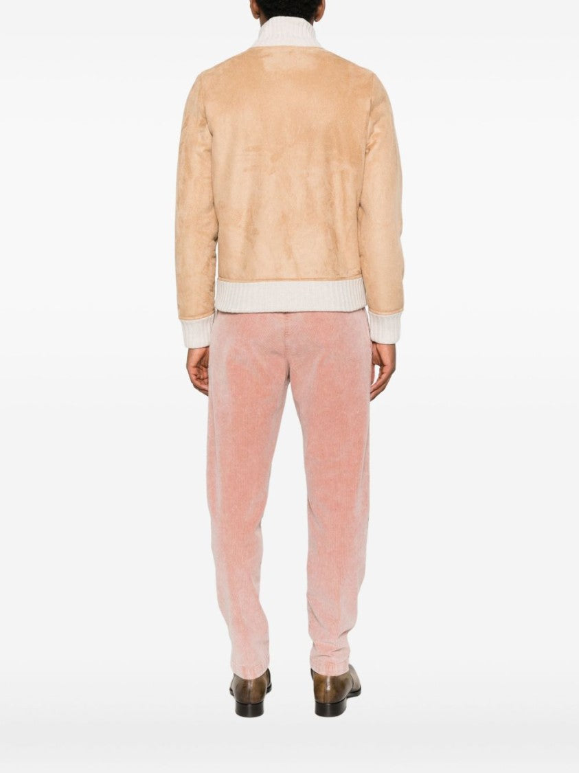 Gran Sasso Soft Beige Suede Jacket With Ribbed Knit Details