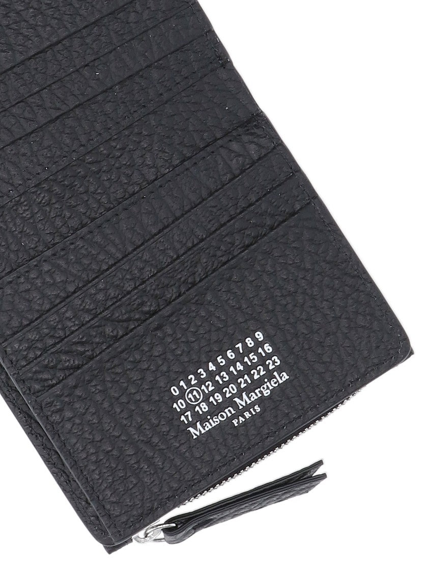 Maison Margiela Compact Black Hammered Calf Leather Zip Wallet
