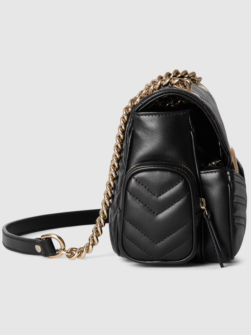 Gucci Black Marmont 2 Chevron Matelassé Bag