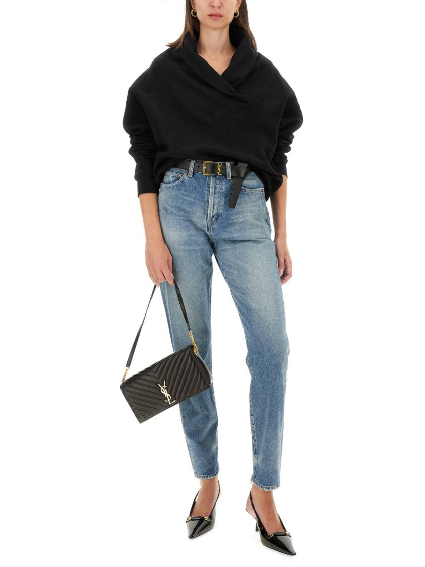 Saint Laurent V-Neck Sweatshirt With Wide Collar