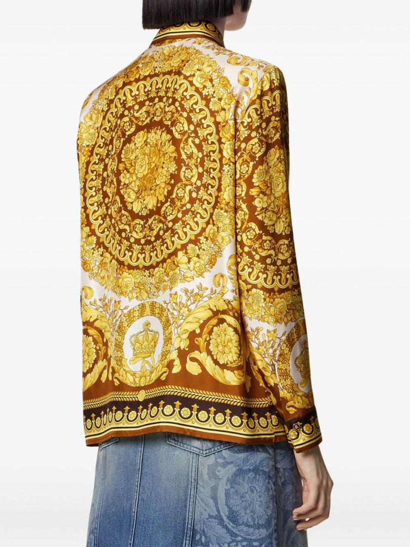 Versace Gold-Tone Barocco Print Button Up Top