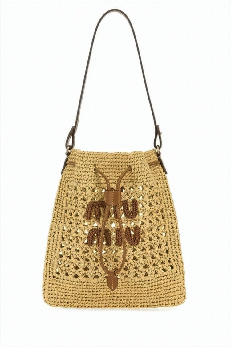 Miu Miu Woven Shoulder Bag With Drawstring Closure