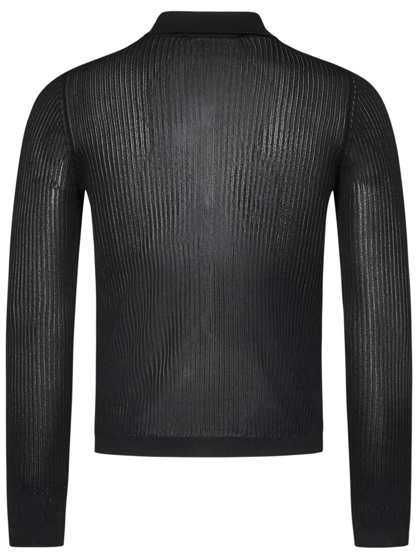 Dsquared2 Ribbed Viscose Crepe Polo Shirt With Transparent Effect