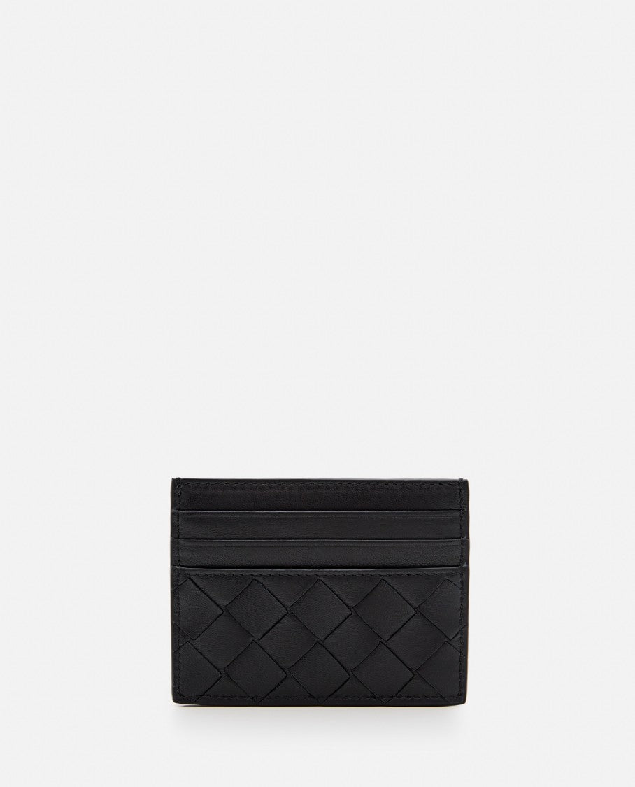 Bottega Veneta Intricately Woven Black Card Holder With Six Slots