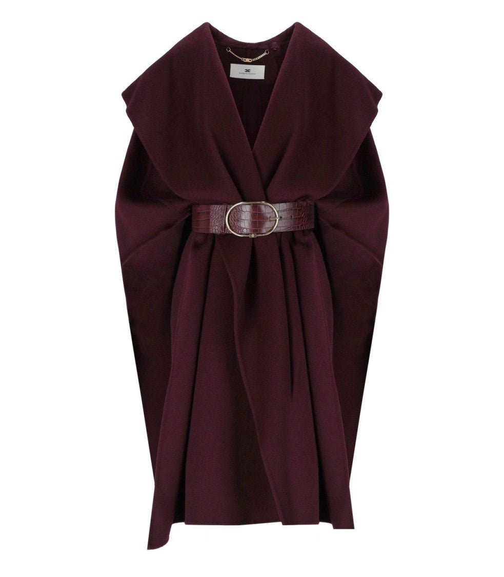 Elisabetta Franchi Merlot Belted Cape