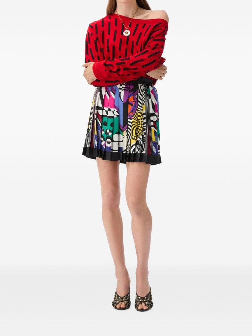 Versace Multicolored Geometric Pleated Silk Mini Skirt