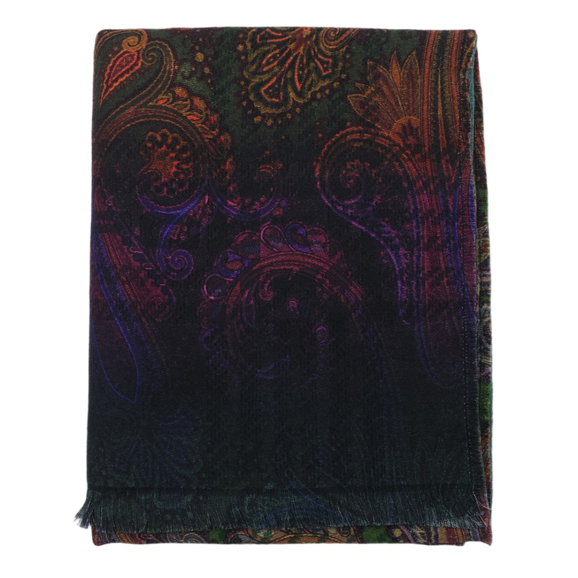 Etro Multicolor Paisley Silk Fringed Edge Scarf