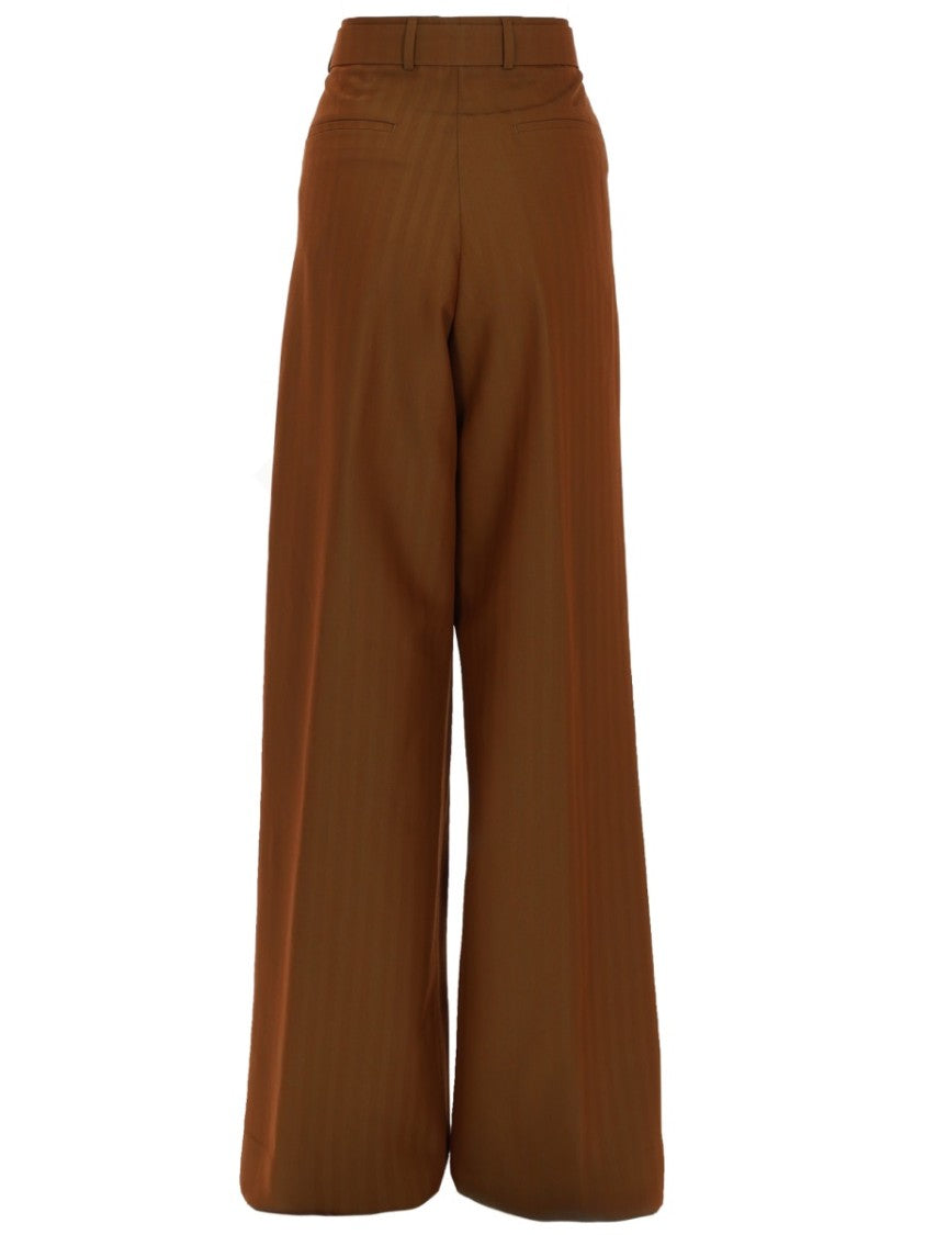 Dries Van Noten Neutral Wide-Leg Belted Wool-Blend Formal Pants