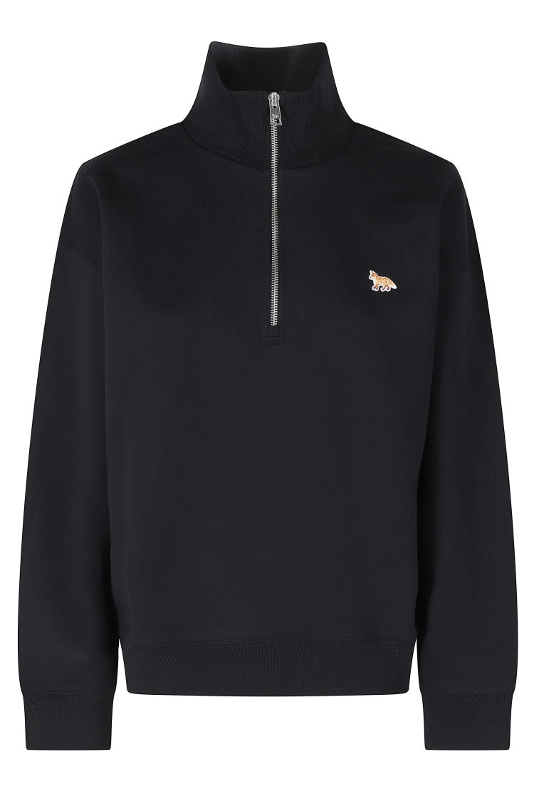 Maison Kitsuné Black Baby Fox Half-Zip Front-Embroidered Cotton Sweatshirt