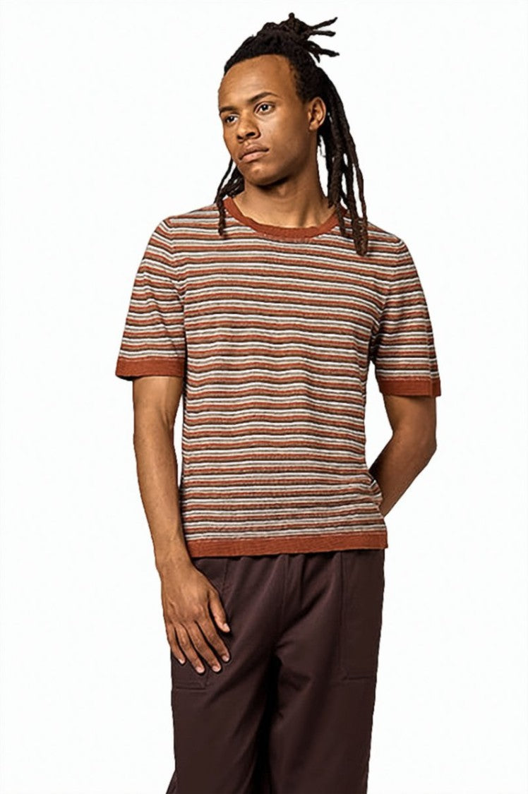 Alpha Studio Multicolor Striped Short-Sleeve Crewneck T-Shirt