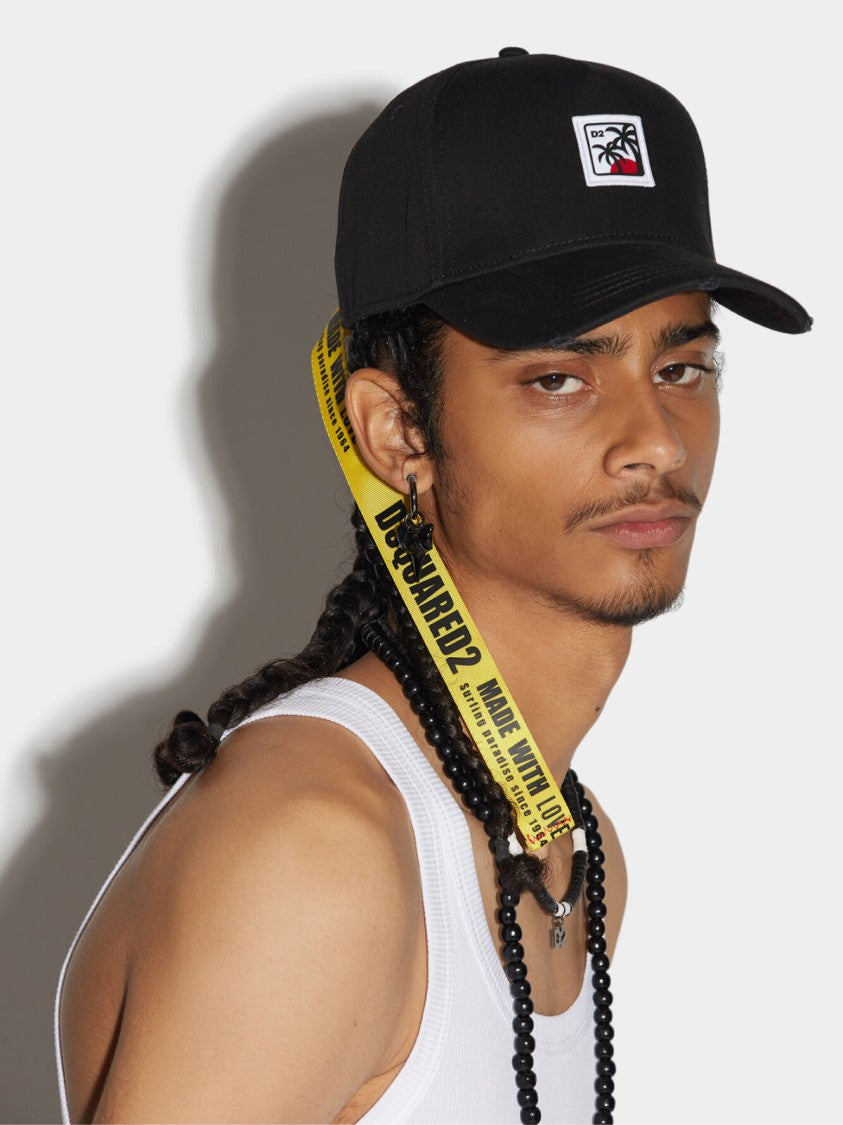 Dsquared2 Black D2 Patch Logo Cotton Baseball Hat