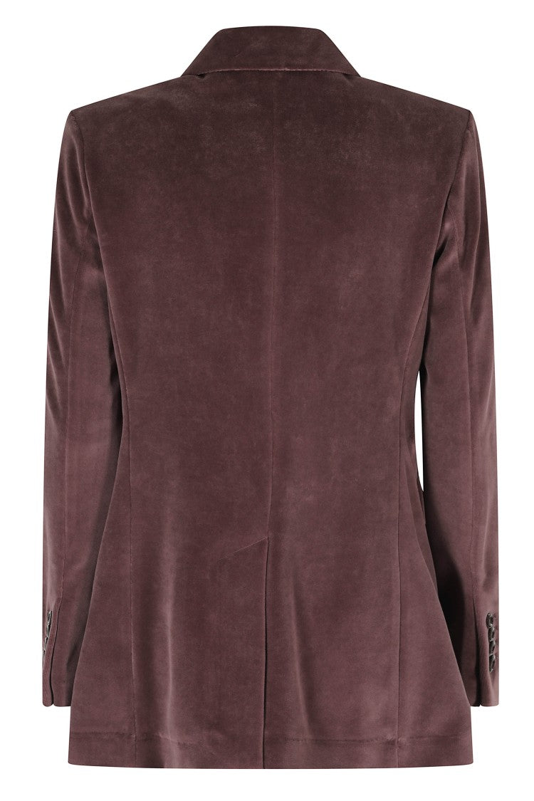 Circolo 1901 Brown Single-Breasted Velvet Flap Pocket Jacket