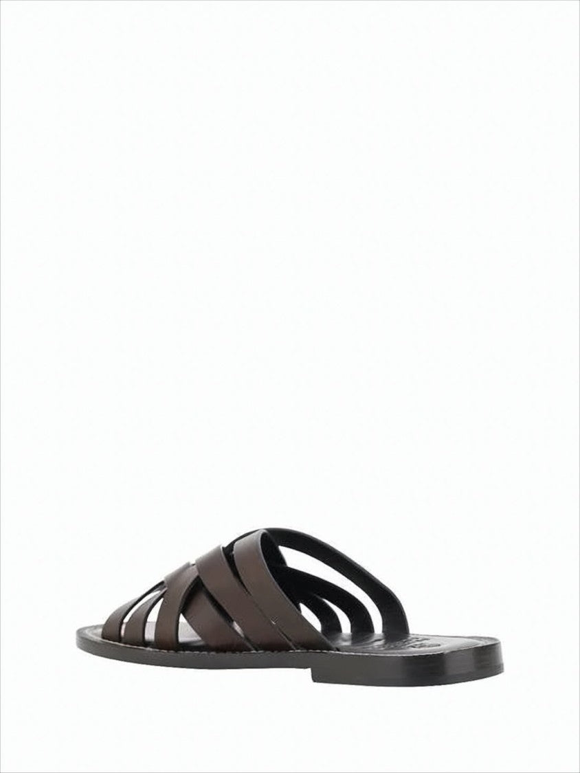 Brunello Cucinelli Interwoven Calf Leather Slip-On Mule Sandal