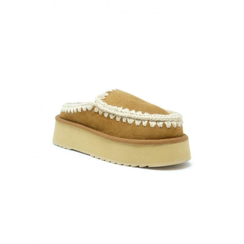 Mou Fw681004a Cognac Eskimo Leather Wool Rubber Platform Clog
