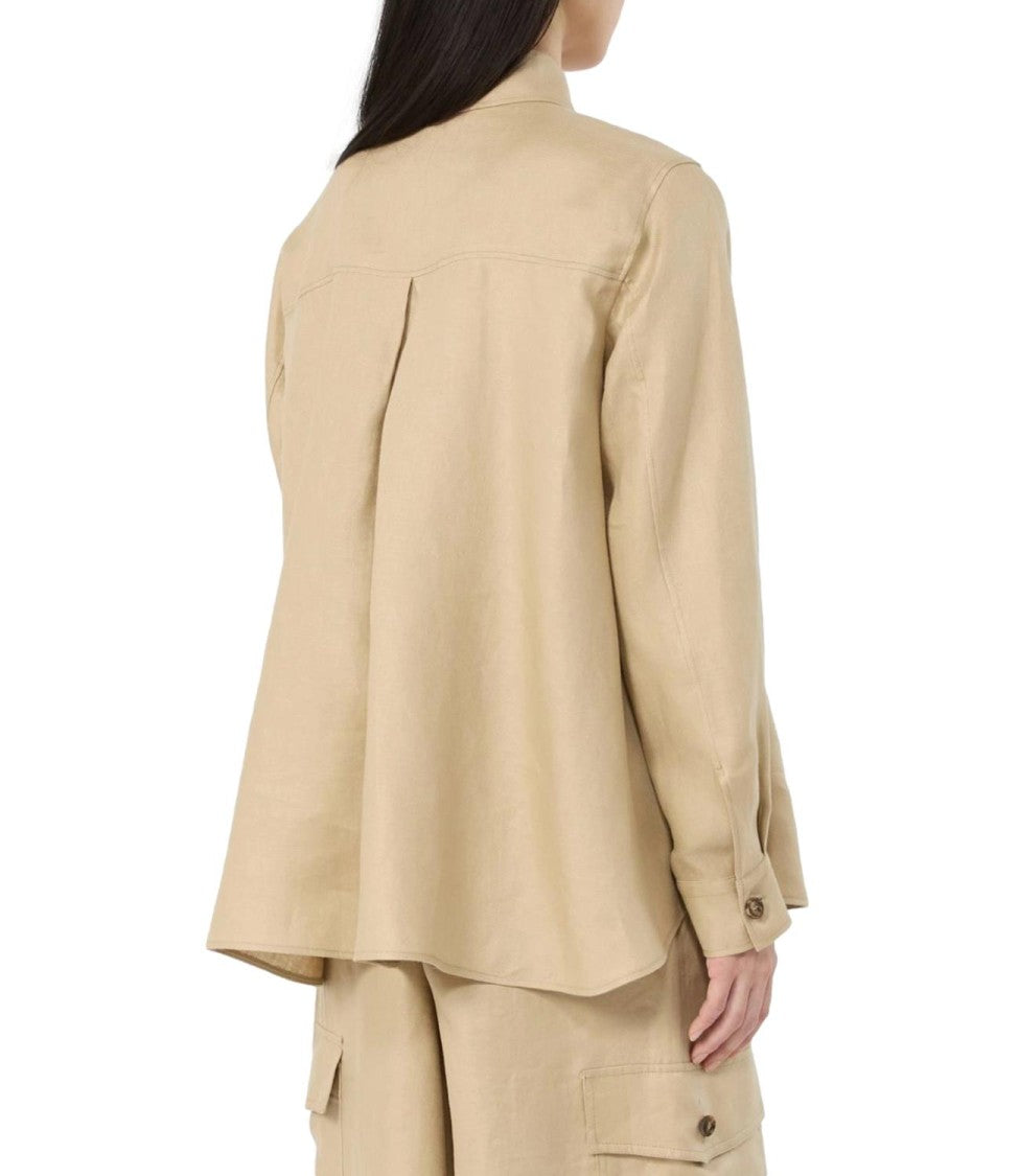 Max Mara Beige Button-Up Shirt Jacket With Classic Collar