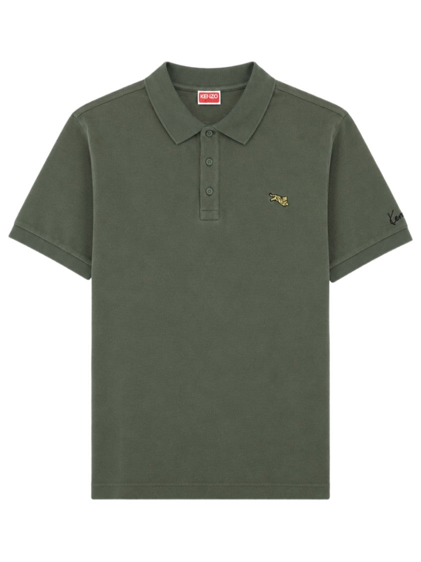 Kenzo Jumping Tiger Short-Sleeve Green Cotton Polo Shirt