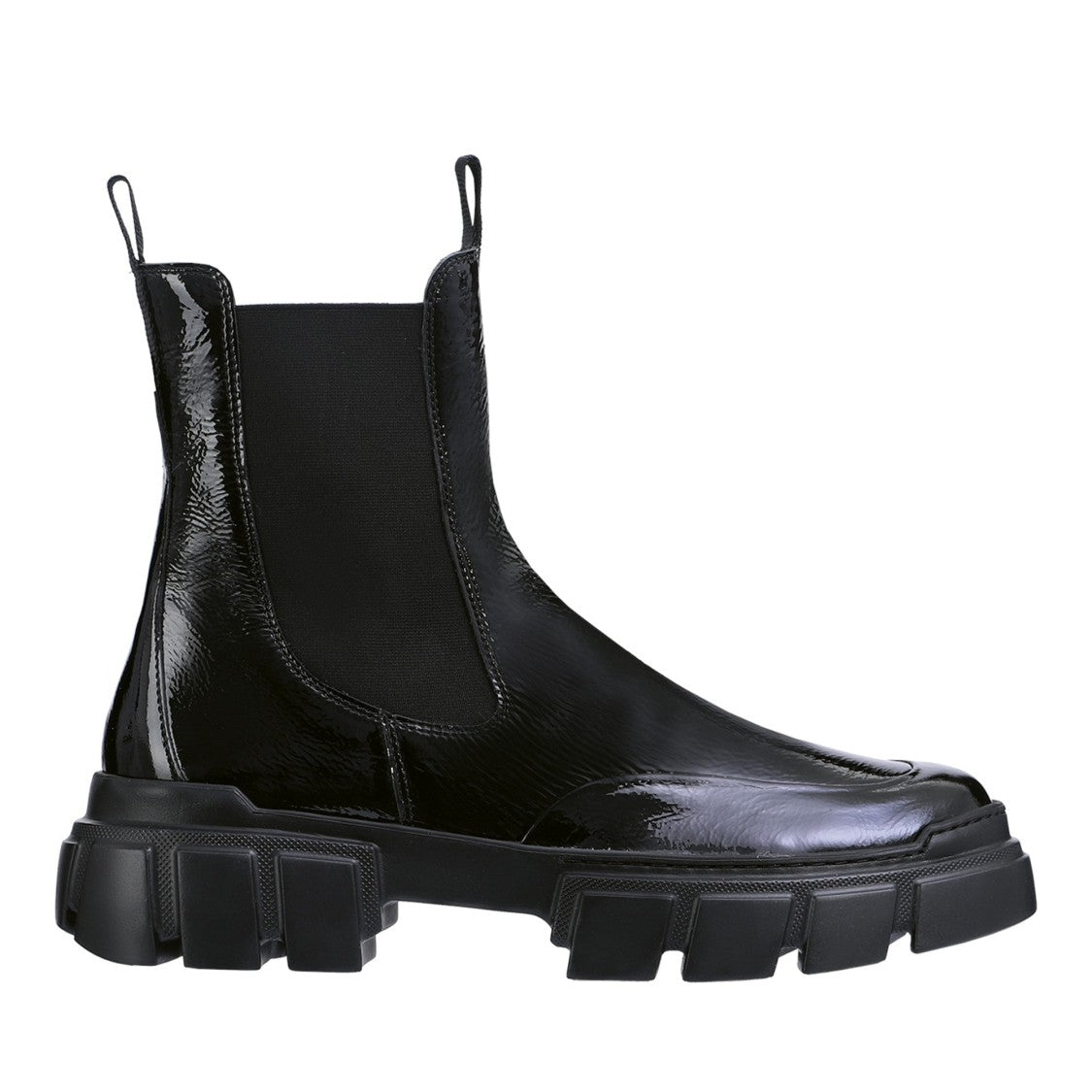 Högl Black Adventure Glossy Patent Leather Chunky Sole Ankle Boots